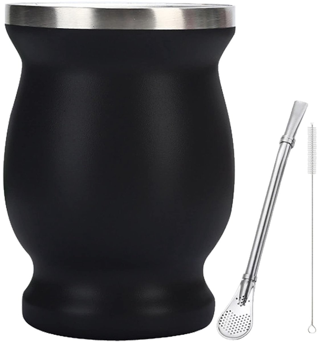 JHUBERS- Kalebas Dubbellaags Vacuüm - Mini Beker - RVS - Inclusief Rietje - Bekerborstel - 8oz Capaciteit - Thermosbeker