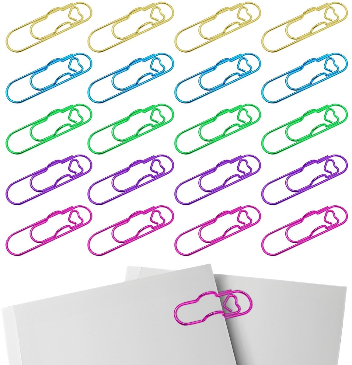 Dailygoods- Penclips 20 Stuks - Kleurrijke Metalen - Paperclippenhouder - Kantoorbenodigdheden - Duurzaam - Roestvrij Staal - Papierclips