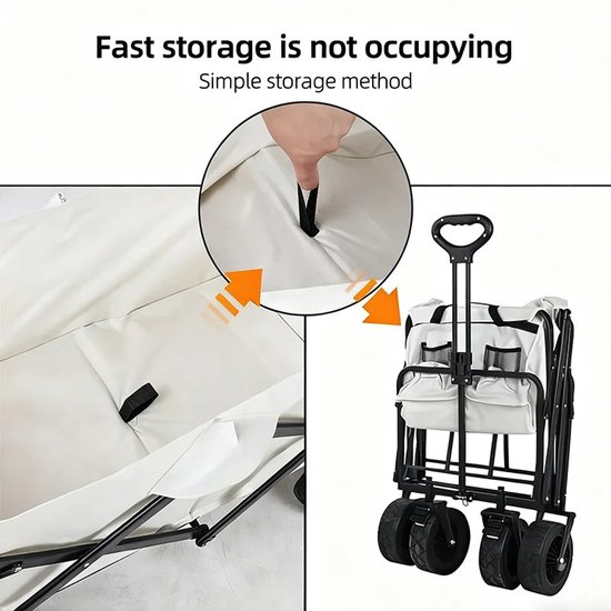 Velori Opvouwbare Kampeerwagen 100kg - Camping Trolley - Handkar met 5 Inch Wielen - Opvouwbare Transportwagen - Bolderkar voor Camping Strand Tuin Zwart — afbeelding 4