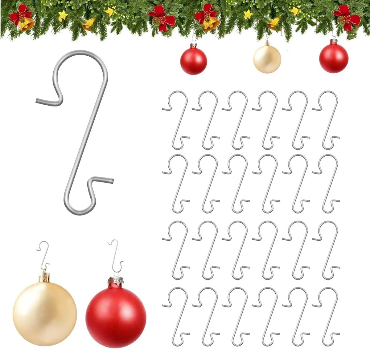 Dailygoods- Ball Hangers 120 Stuks - Roestvrij Stalen Hangers - S-Haken - Kerstballen - Decoraties - 3 cm Lengte - Kerstballenhaakjes