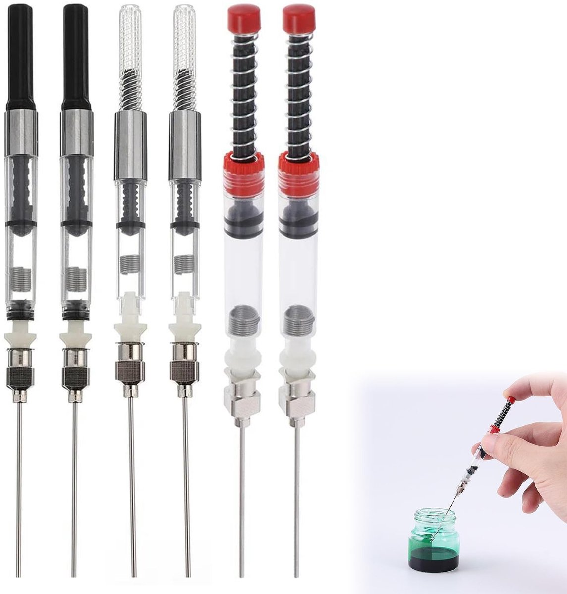 Dailygoods- Inktconverter 6 Stuks - Veerbelaste Inktconverter - Inktinjector - Penspuit - Roestvrij Staal - Transparant Ontwerp - Peninjector