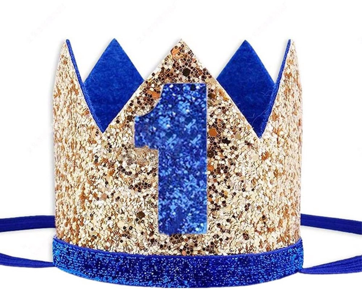 Dailygoods- Verjaardagskroon met bloem - Glitterkroon - Hoofdband - Baby - Verjaardag versiering - Lichtgewicht en rekbaar - Verjaardagshoed