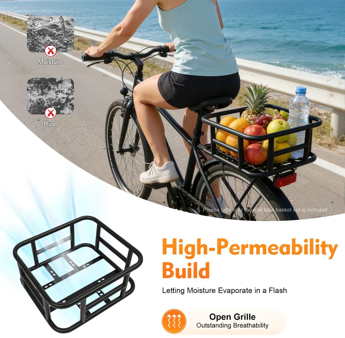 Dailygoods 2-delige ijzeren fietsmand achterop, 16 montagegaten universele fietsopbergmand, universele montage voor moun