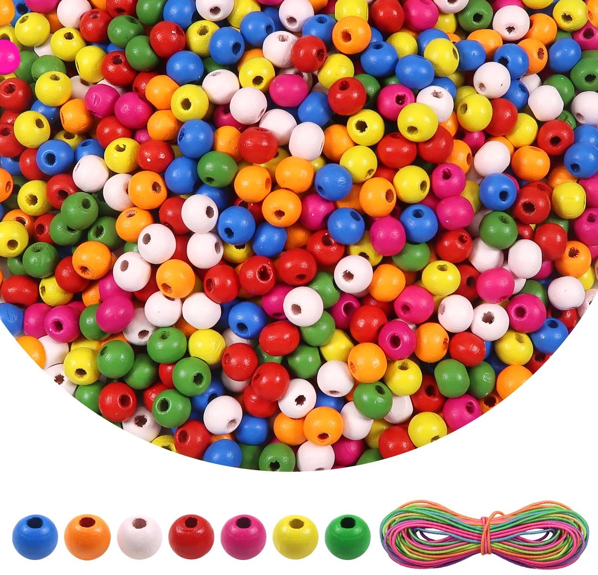 Dailygoods- Houten Kralen 1000 Stuks - Ronde 8 mm - Meerkleurig - Elastische Lijn - DIY Armbanden/Halskettingen - Handwerk Decoraties