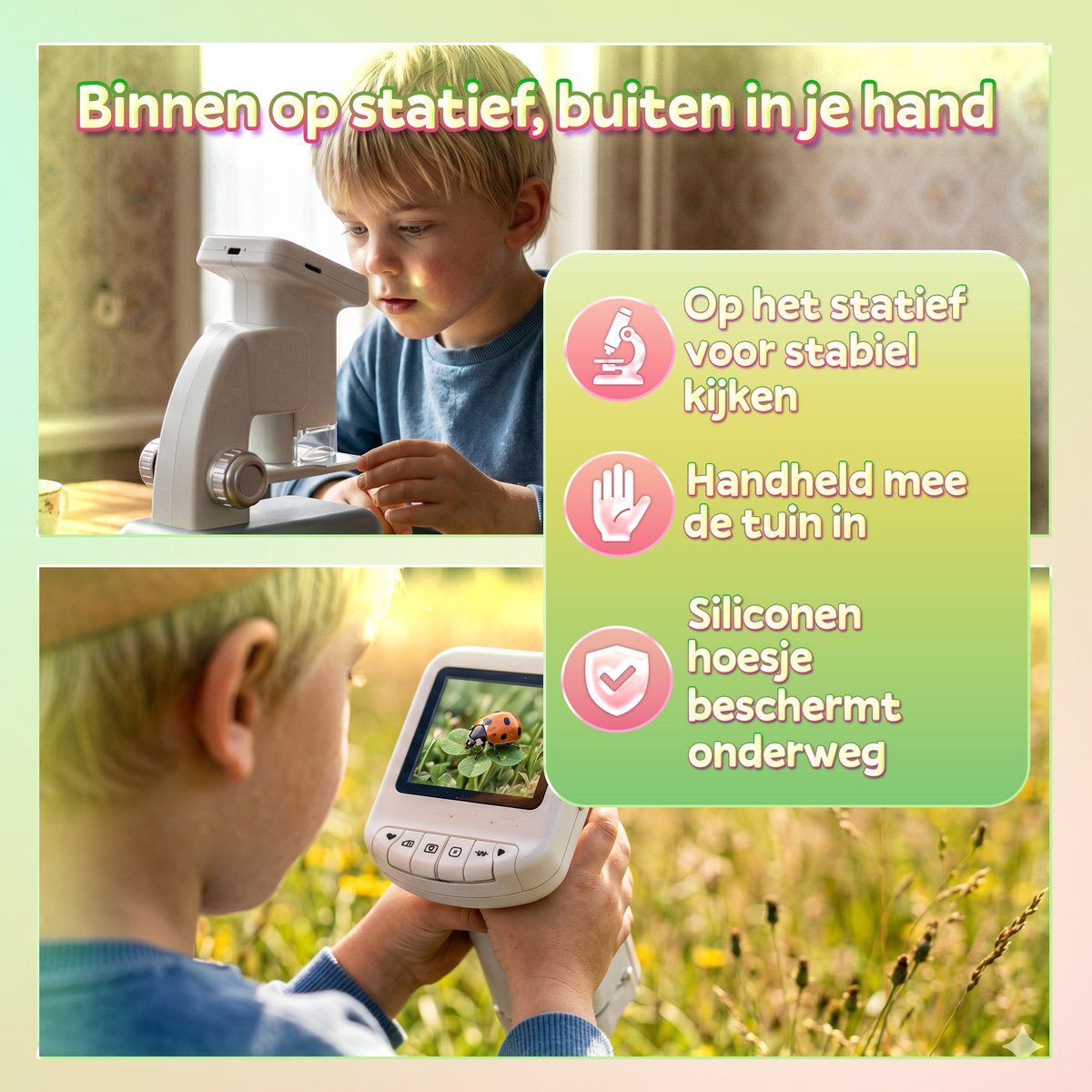 Microscoop voor Kinderen - Incl. Leerboekje + 38 Opdrachtkaarten - Digitale Kinder Microscoop 1200x met HD Scherm - Afneembare Standaard - Oplaadbaar - Handmicroscoop - Foto & Video - STEM Speelgoed — afbeelding 4