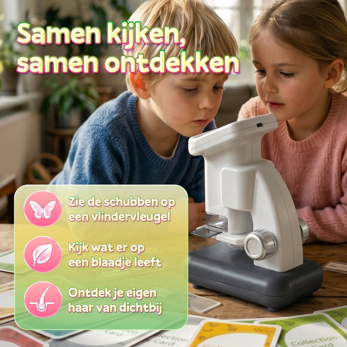 Microscoop voor Kinderen - Incl. Leerboekje + 38 Opdrachtkaarten - Digitale Kinder Microscoop 1200x met HD Scherm - Afneembare Standaard - Oplaadbaar - Handmicroscoop - Foto & Video - STEM Speelgoed — afbeelding 7