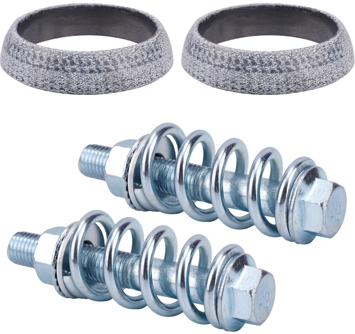 Dailygoods- Uitlaatspruitstukpakking Set - 2 Stuks - Hoogtemperatuur Pakking - Bouten - Schokabsorberende Veren - 60 mm - Uitlaatpakking