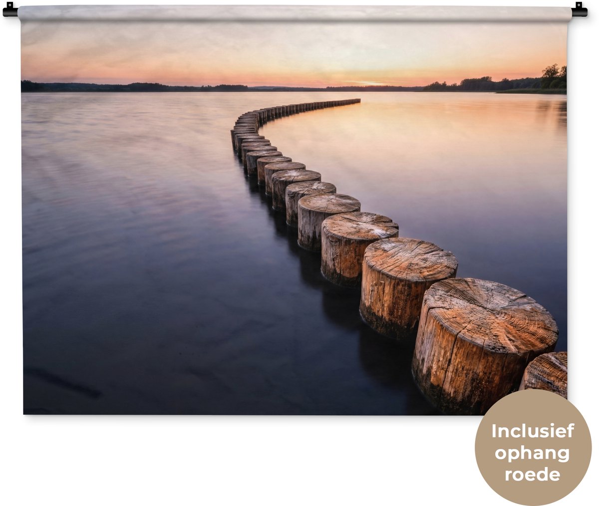 Wandkleed 150x112 cm - Wanddoek Hout - Palen - Water - Wandtapijt - Wandkleden
