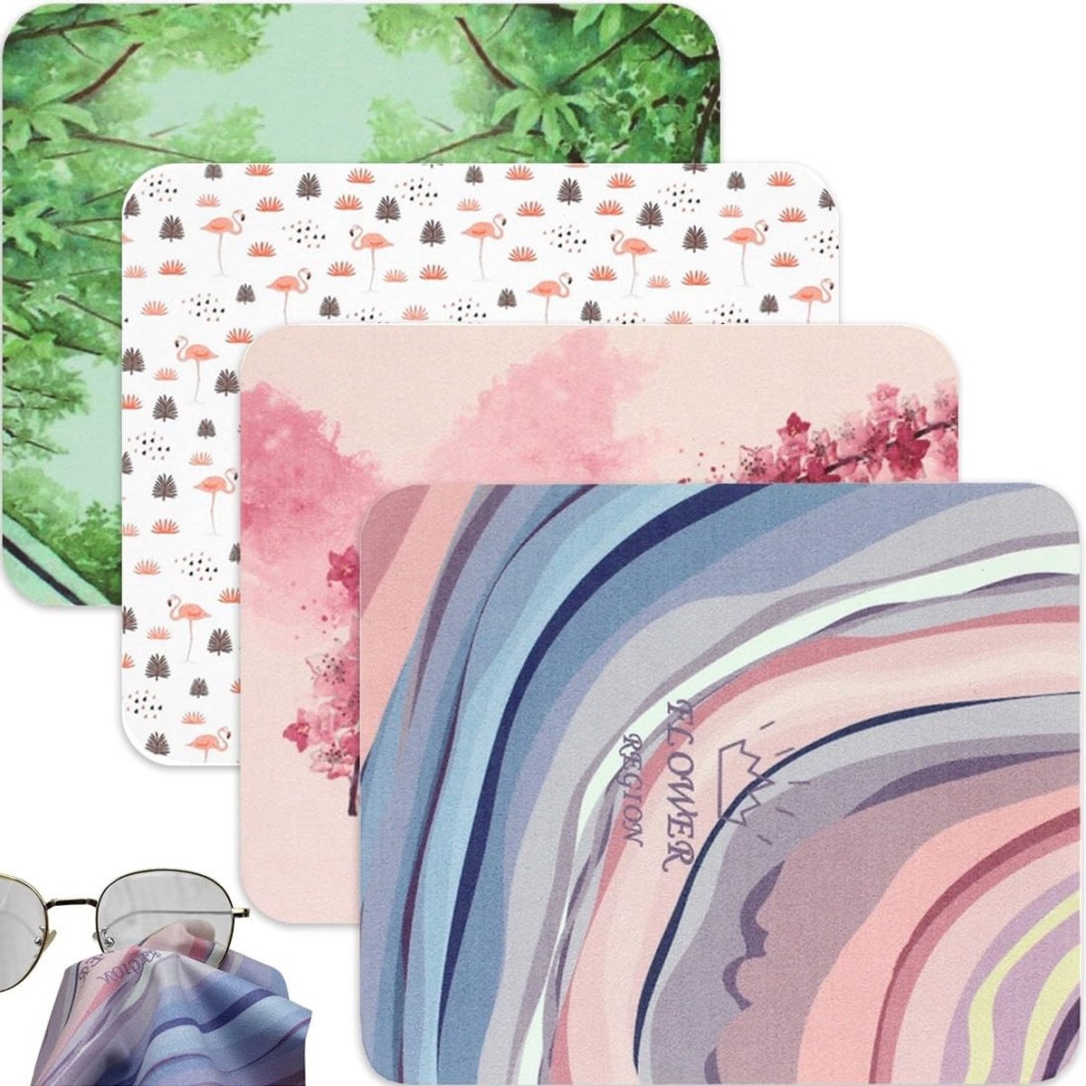 Dailygoods- Microvezeldoek 17x14 cm - 4 stuks - Brillendoekjes - Reinigingsdoekjes - Voor camera/lens/display - Chic design met patronen - Brillenpoetsdoek