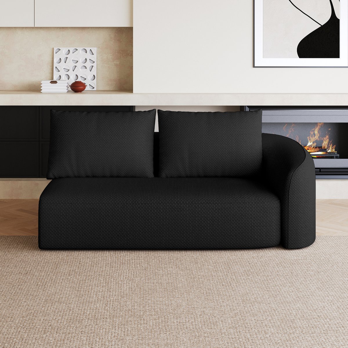 MIVRAY Hoekbank Rechter 2-Zits - Comfortabele Loungebank Voor Woonkamer En Slaapkamer - Stoffen Bekleding - Zwart