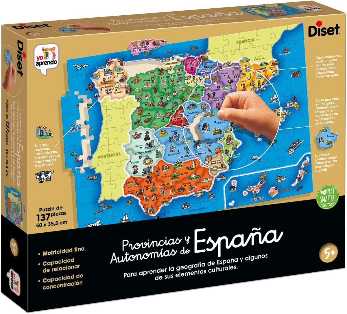 Educatieve Puzzel - Spanje Kaart - Geografie Leren - Gedetailleerde Illustraties - 137 Stukjes - Multikleur