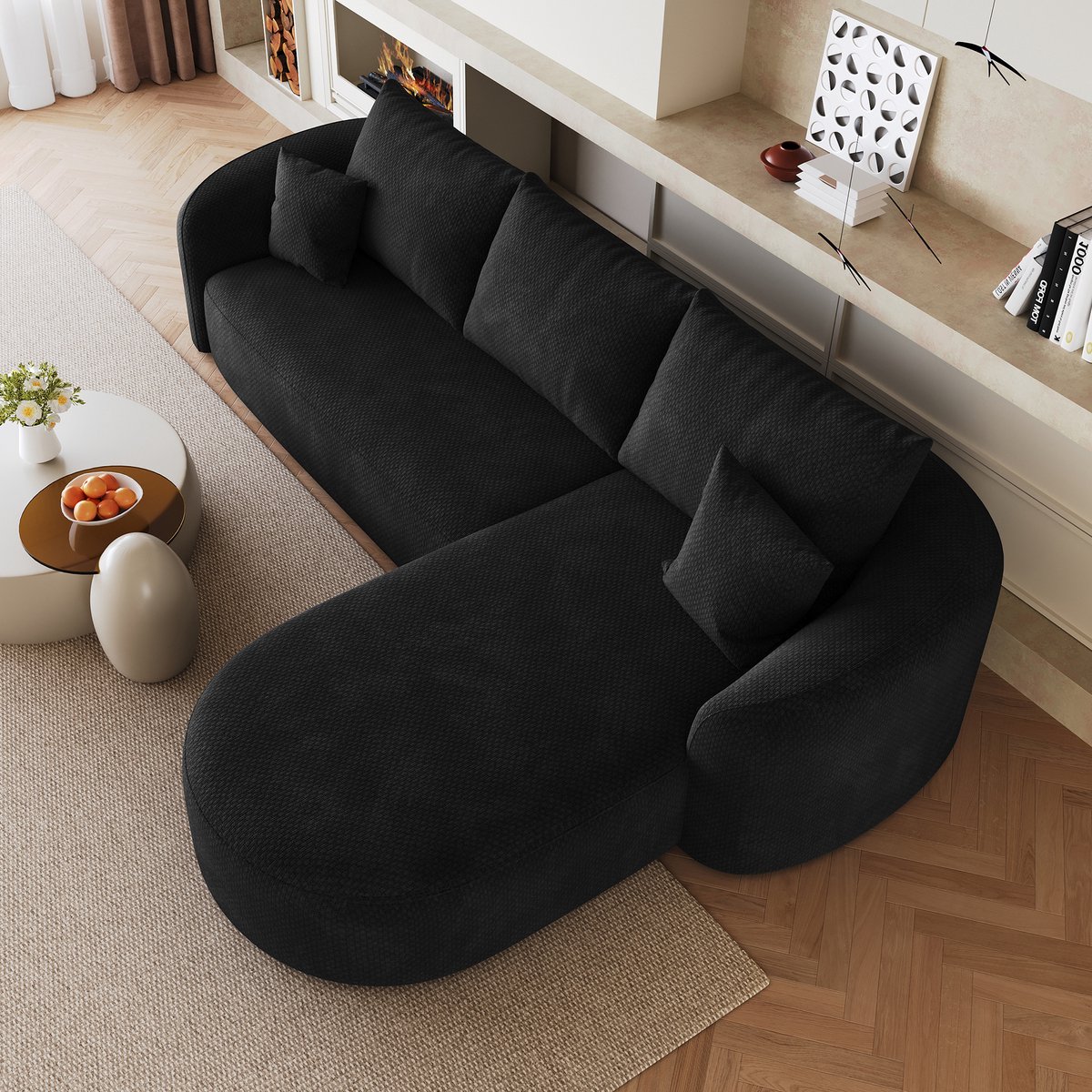 STILVORA Hoekbank 266 Cm - Modulair Zonder Montage - Voor Woonkamer En Slaapkamer - Zachte Stoffen Bekleding - Zwart
