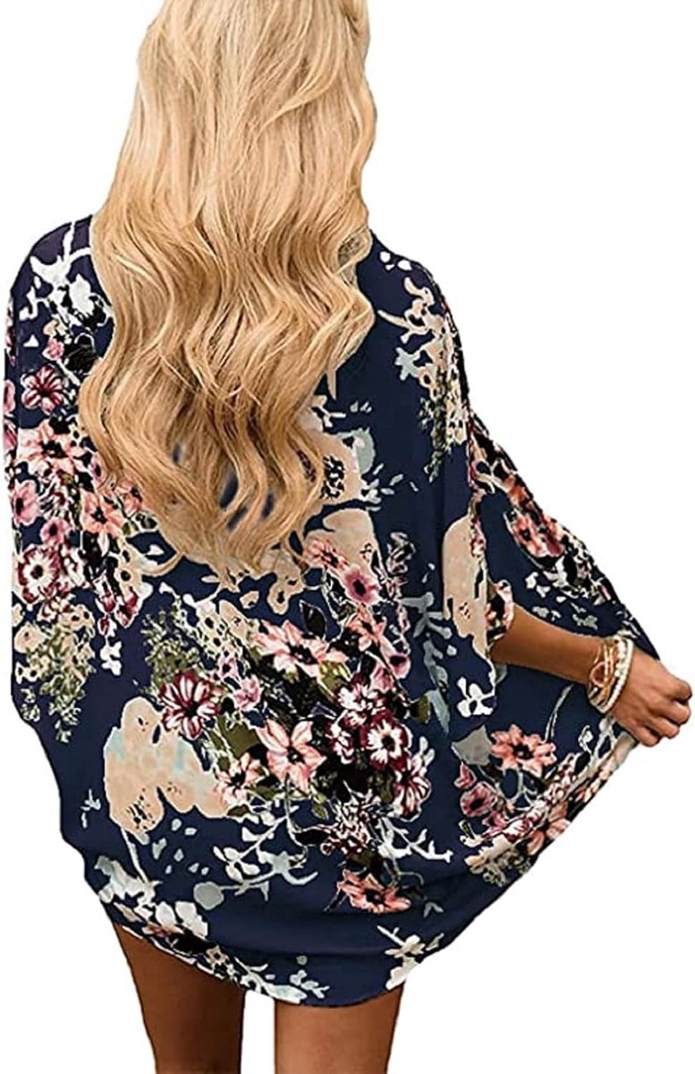 Gebreide Kimono - Bloemen Blouse - Strand Dagen - 3/4 Mouwen - One Size - Gekleurd