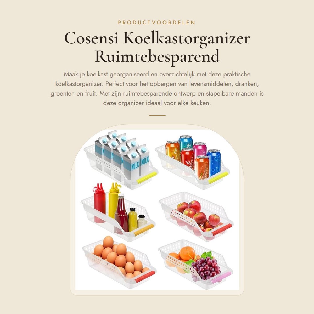 Dailygoods- Koelkastorganizer 6-Pack - Voedselveilig PP-Kunststof - Ruimtebesparend - Stapelbaar - Duurzaam - Ideaal voor Levensmiddelen - Opbergmand