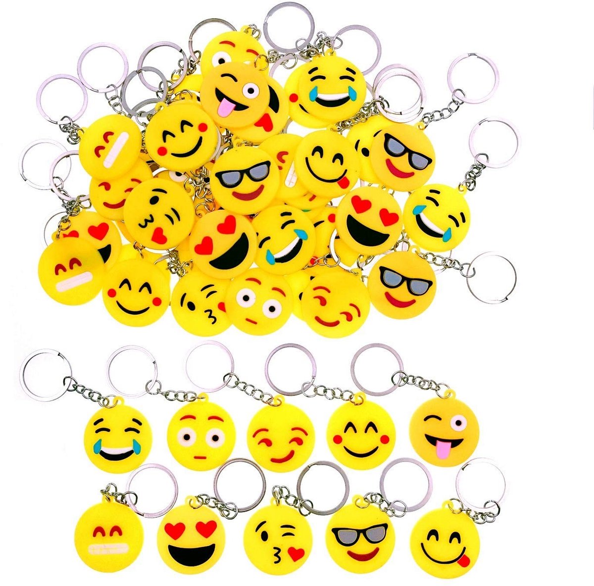 Dailygoods- Emoticon Sleutelhanger 50 Stuks - Sleutelhanger Kinderen - Sleutelhanger Volwassenen - Sleutelhanger met Ring - Siliconen Sleutelhanger - Grappige Aandenken