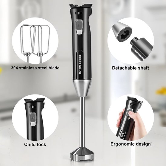 Handzame Staafmixer - Keuken Blender - Maaltijden Bereiden - 6 Snelheden - 500 ml - Zwart — afbeelding 5