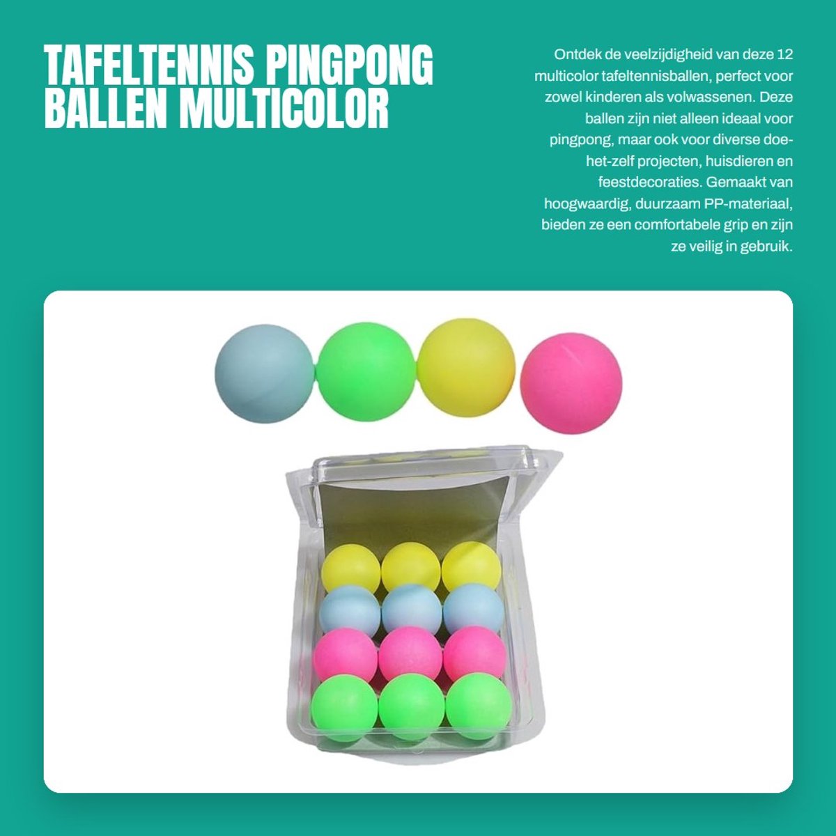 Dailygoods- Pingpong Ballen 12 Stuks - Diameter 40 mm - Multicolor