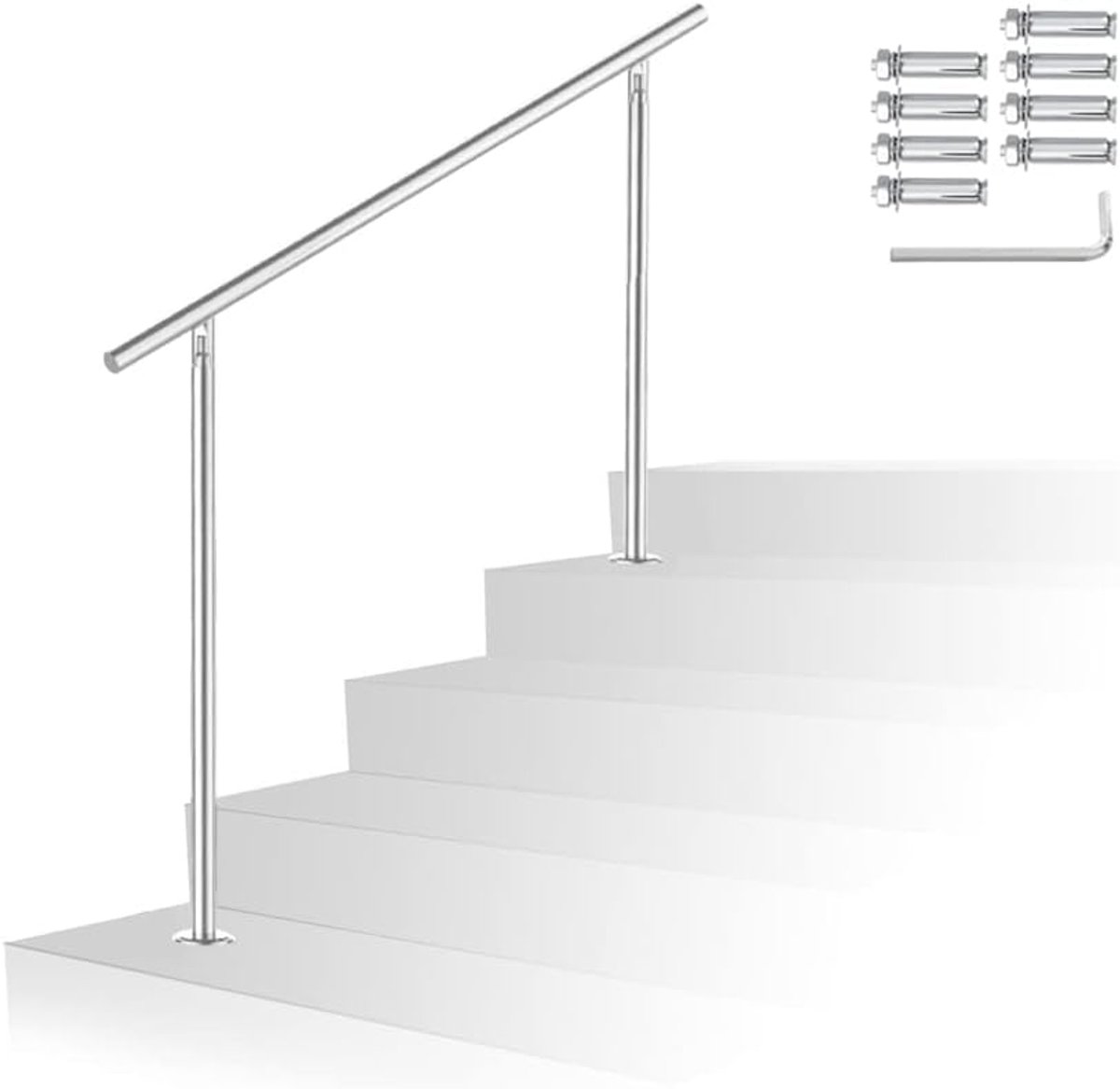 Roestvrijstalen leuning - Balkon reling - Veilig traplopen - Instelbare hoek - 150 cm - Zilverkleurig