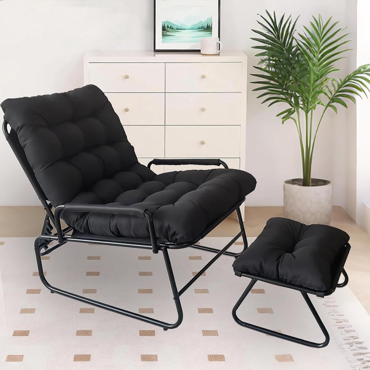 Lounge Stoel - Tuinstoel Ligstoel - Buiten Ontspannen - Verstelbare Rugleuning - 180 kg Belasting - Zwart
