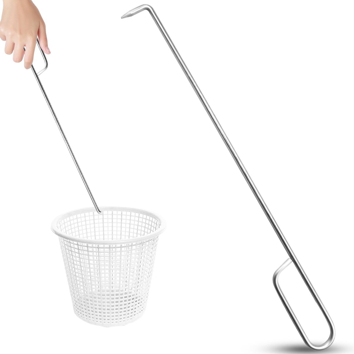 Dailygoods- Skimmer met Lifting Hook - Skimmer Basketbal - Roestvrij Staal - Puinverwijdering - Geen Montage Nodig - Beschermt Knieën en Rug - Zwembadaccessoire