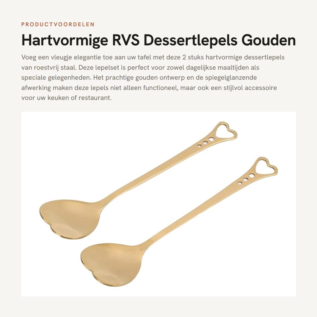 Dailygoods- Lepel Set van 2 - Roestvrij Staal - Hartvormig Ontwerp - Ergonomisch Handvat - Geschikt voor IJs/Dessert - Ideaal Cadeau - Dessertlepel