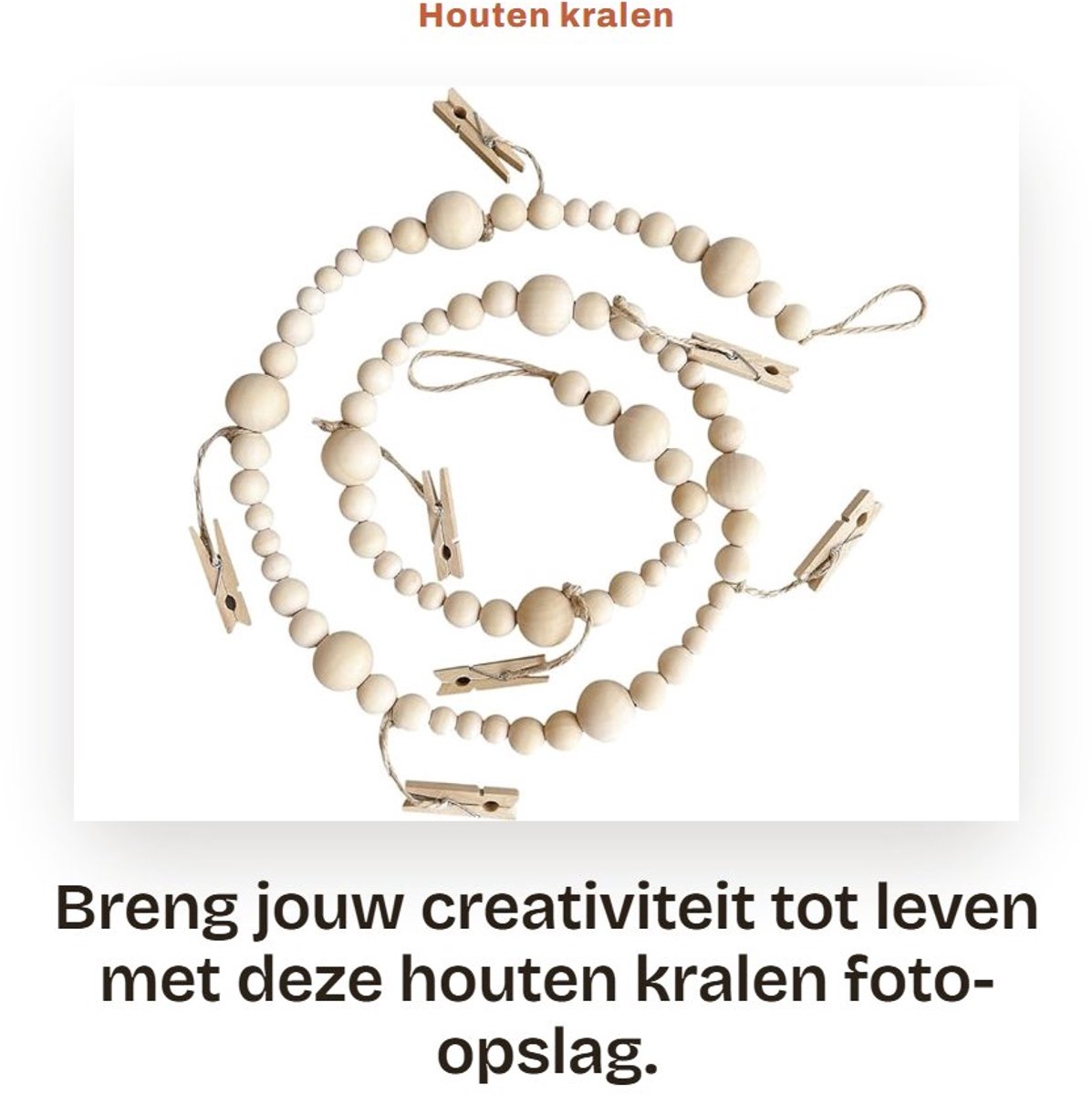 Dailygoods- Foto-opslag Creatief - Houten Kralen - Henneptouw - Clip - Bohemian Stijl - Decoratieve Slinger - Fotodisplay