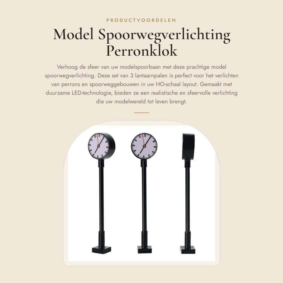 Dailygoods - Model Spoorwegverlichting - Perronklok Lamppost - LED-verlichting - 3 stuks - Geschikt voor spoorweggebouw - Schaal 1:87
