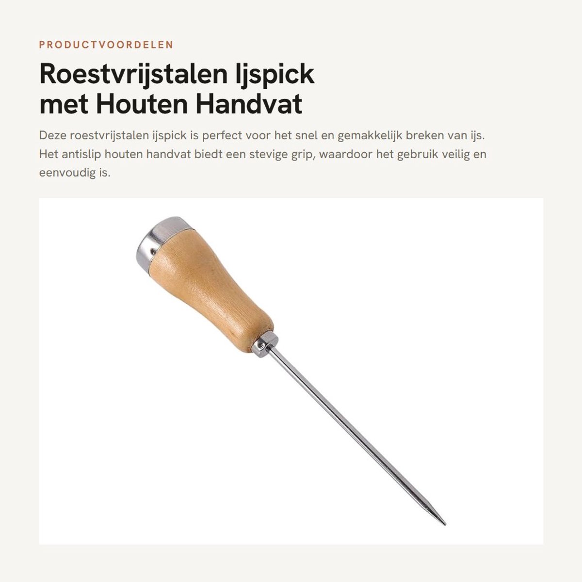 Dailygoods- Ijspik 8,5 Inch - Roestvrij Stalen Ijspasters - Antislip Houten Handvat - Ergonomisch Ontwerp - Ideaal voor IJscarvings - Conische Kop - Ijspick