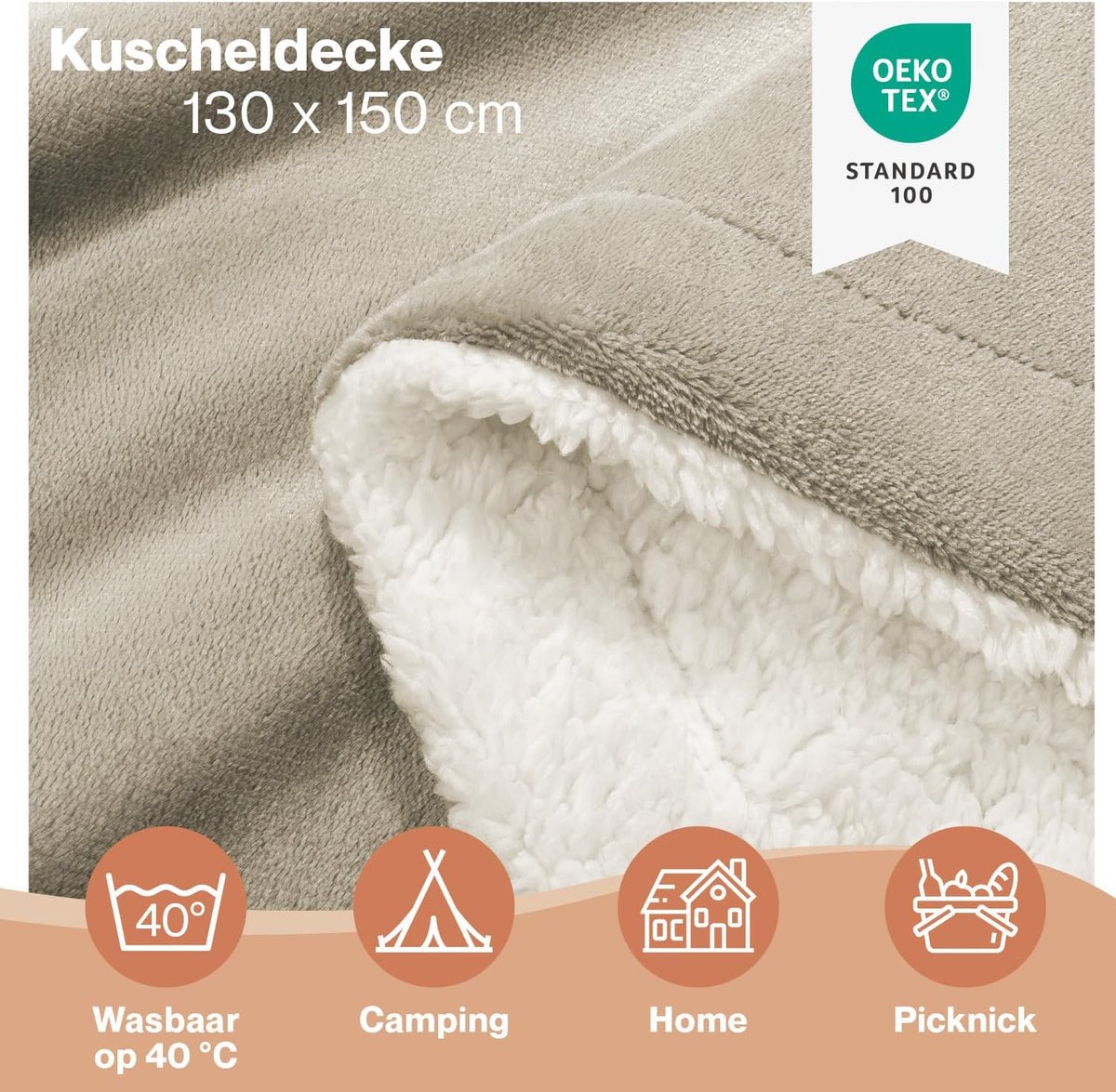 Sherpa Fleece Deken - Zachte Plaid - Koude Avonden - OEKO-TEX Gecertificeerd - 130 x 150 cm - Beige — cadeau in Wonen & Interieur - foto 6
