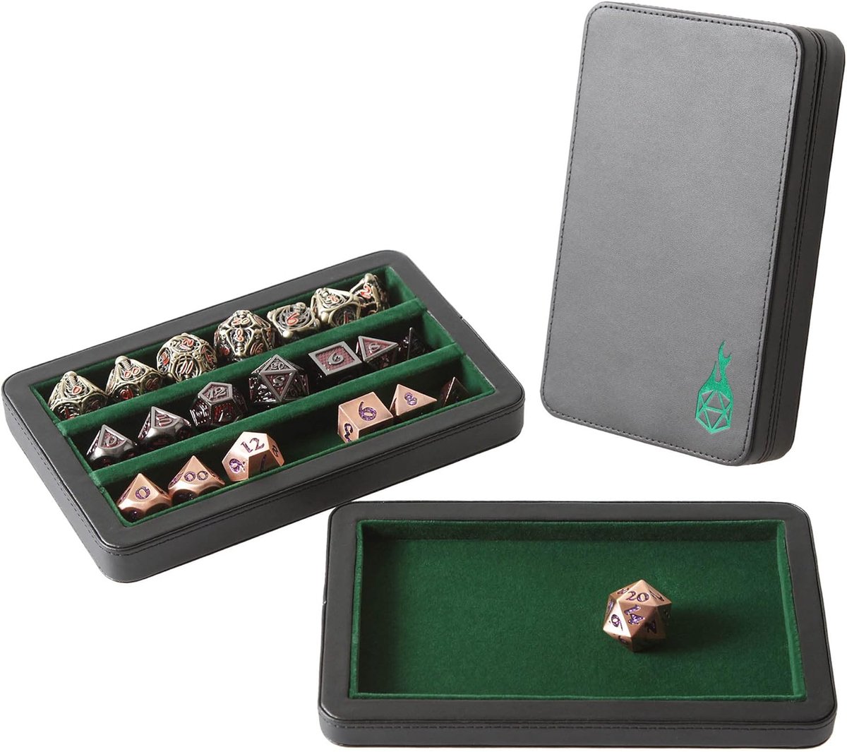 Dobbelsteen Koffer - Combinatiedoos Dienblad - Dobbelstenen Opbergen - Magnetische Deksel - 3 Rijen - Groen