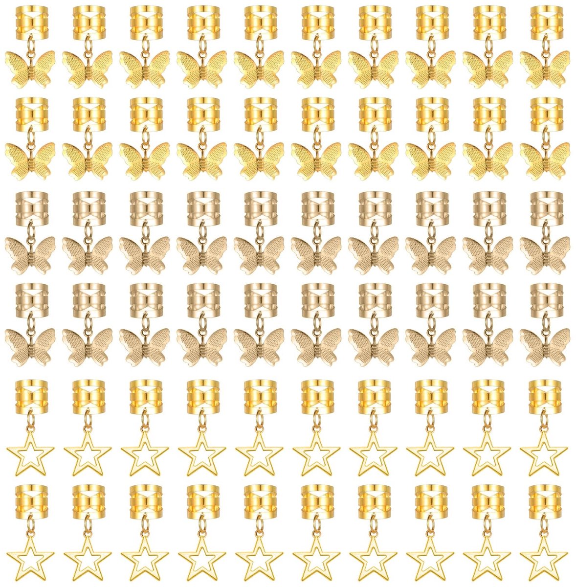 Dailygoods- Haarsieraden 60 Stuks - Haaraccessoires Vlechten - Gouden Decoratie - Verstelbare Haar Ringen - Herbruikbare Haaraccessoires - Hoogwaardige Materialen - Haardecoratie