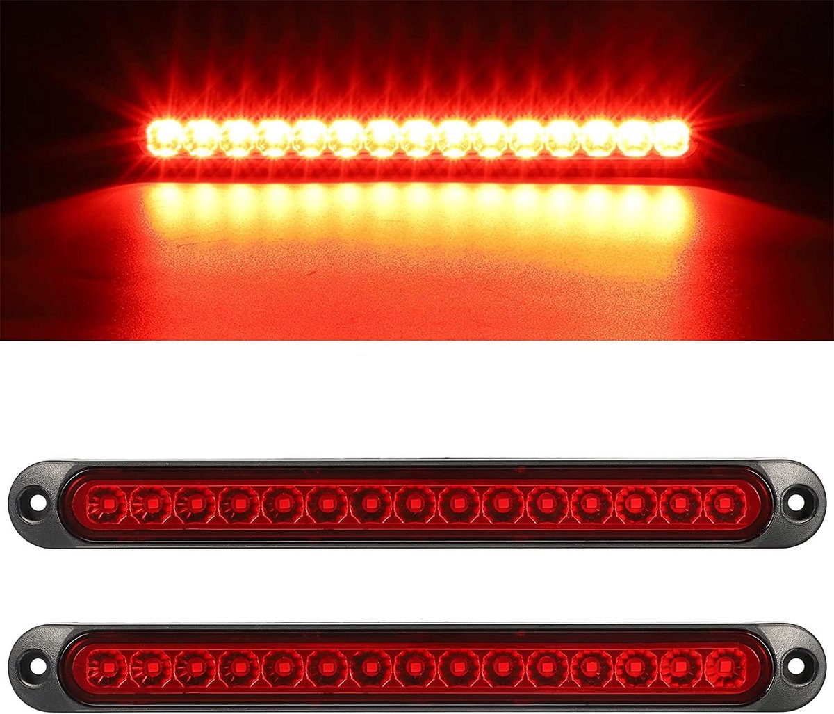 Dailygoods- Achterlichtbalk 2 Stuks - Waterdicht - 15 LED's - Stop/Turn Achterlichten - Identificatielicht - Geschikt voor Vrachtwagens/Auto's - Aanhangerrampen