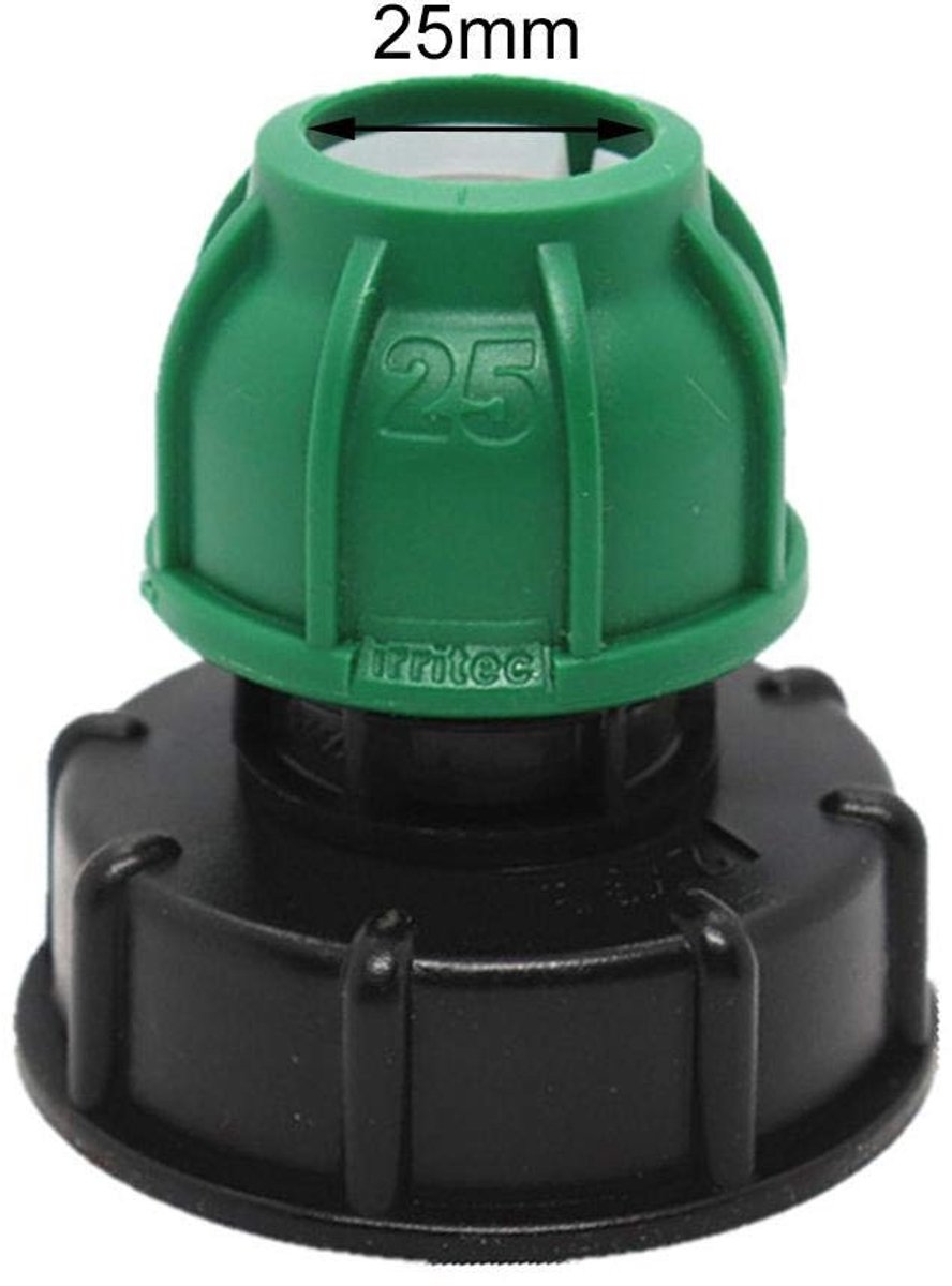Dailygoods - Adapter - Tank Adapter S60X6 - Speciaal voor irrigatie - Zwart en Grijs - 25mm MDPE - Voor Containers - Duurzaam kunststof