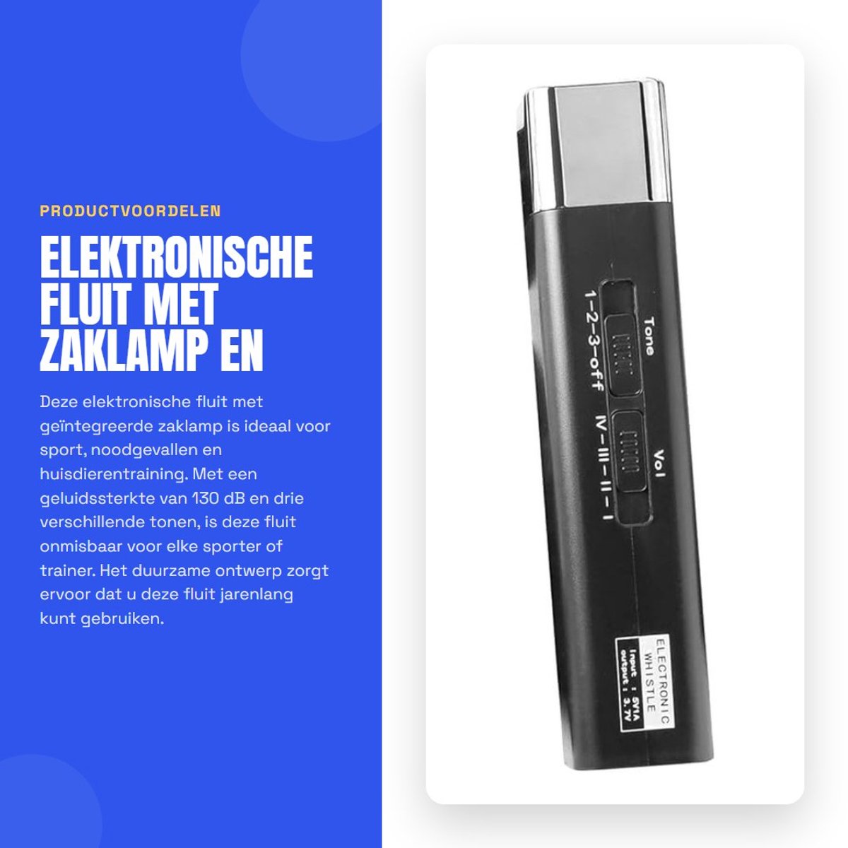 Dailygoods - Elektronische Fluit met Zaklamp en 3 Tonen, Oplaadbaar