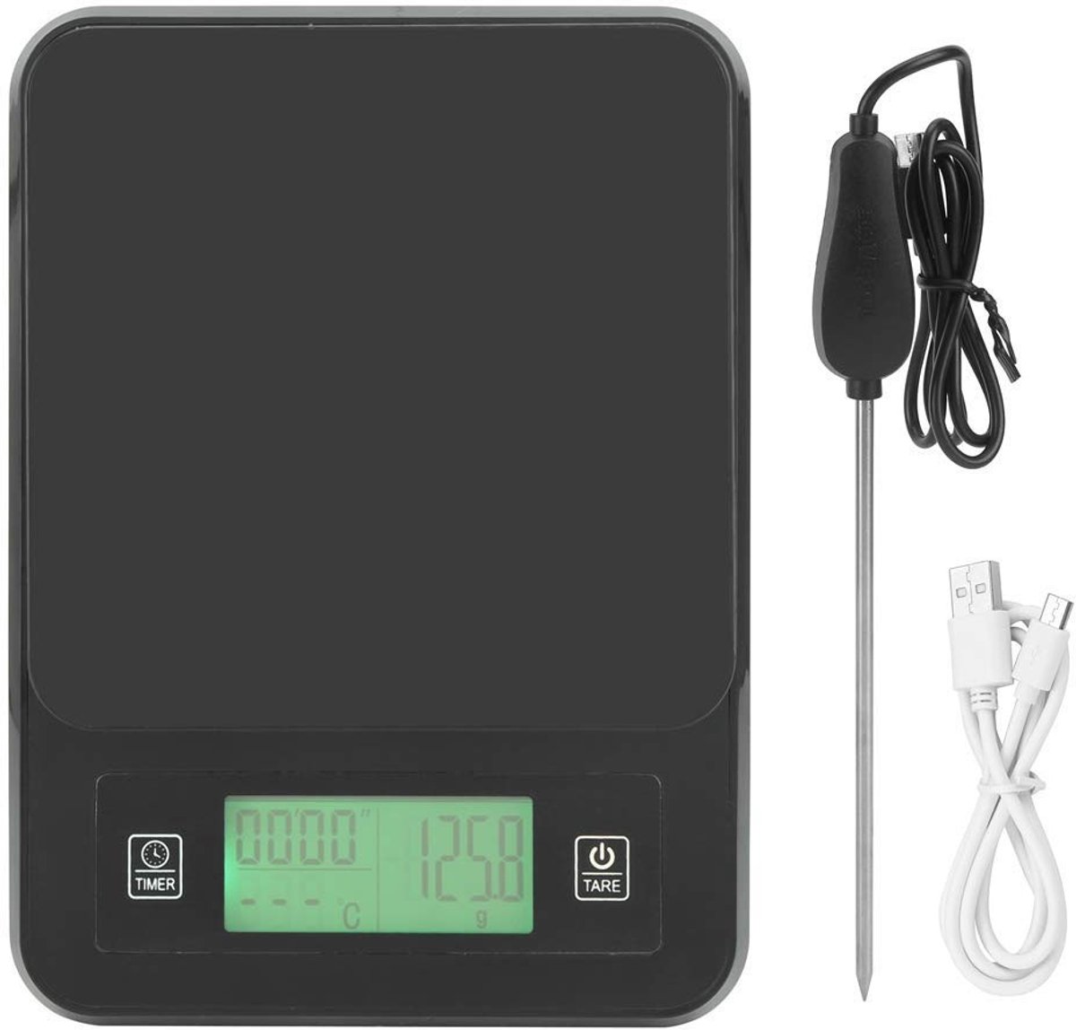 Dailygoods - Voedselschaal - Elektronische Keukenweegschaal - Temperatuursonde - Draagbaar - 3Kg / 0.1g - Voor Koken - Antislip Onderzijde