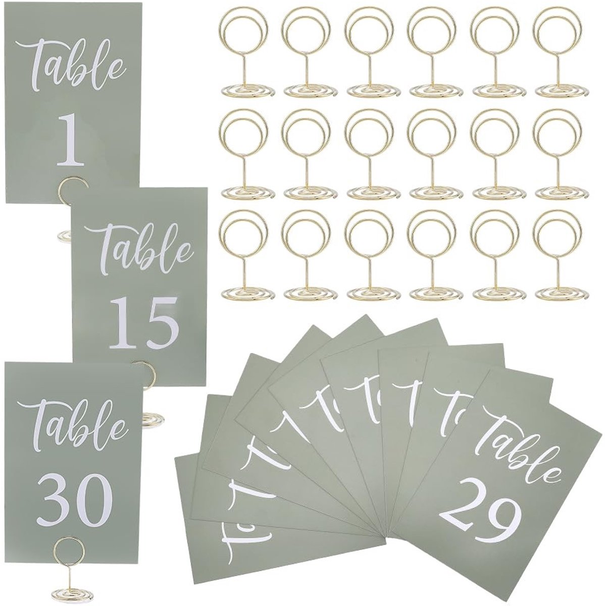 Dailygoods- Tafelnummer 30 Stuks - Bruiloft Tafelnummer Kaarten - Plaatskaarten voor Tafelinstelling - Voedseletiketten voor Buffet - Naamkaarten - Gouden Tafelnummerhouders - Tafelkaarten