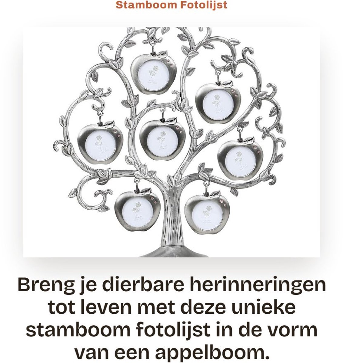 Dailygoods- Stamboom Fotolijst - Appelboom met 7 Afneembare Lijsten - Zilveren Metalen Fot