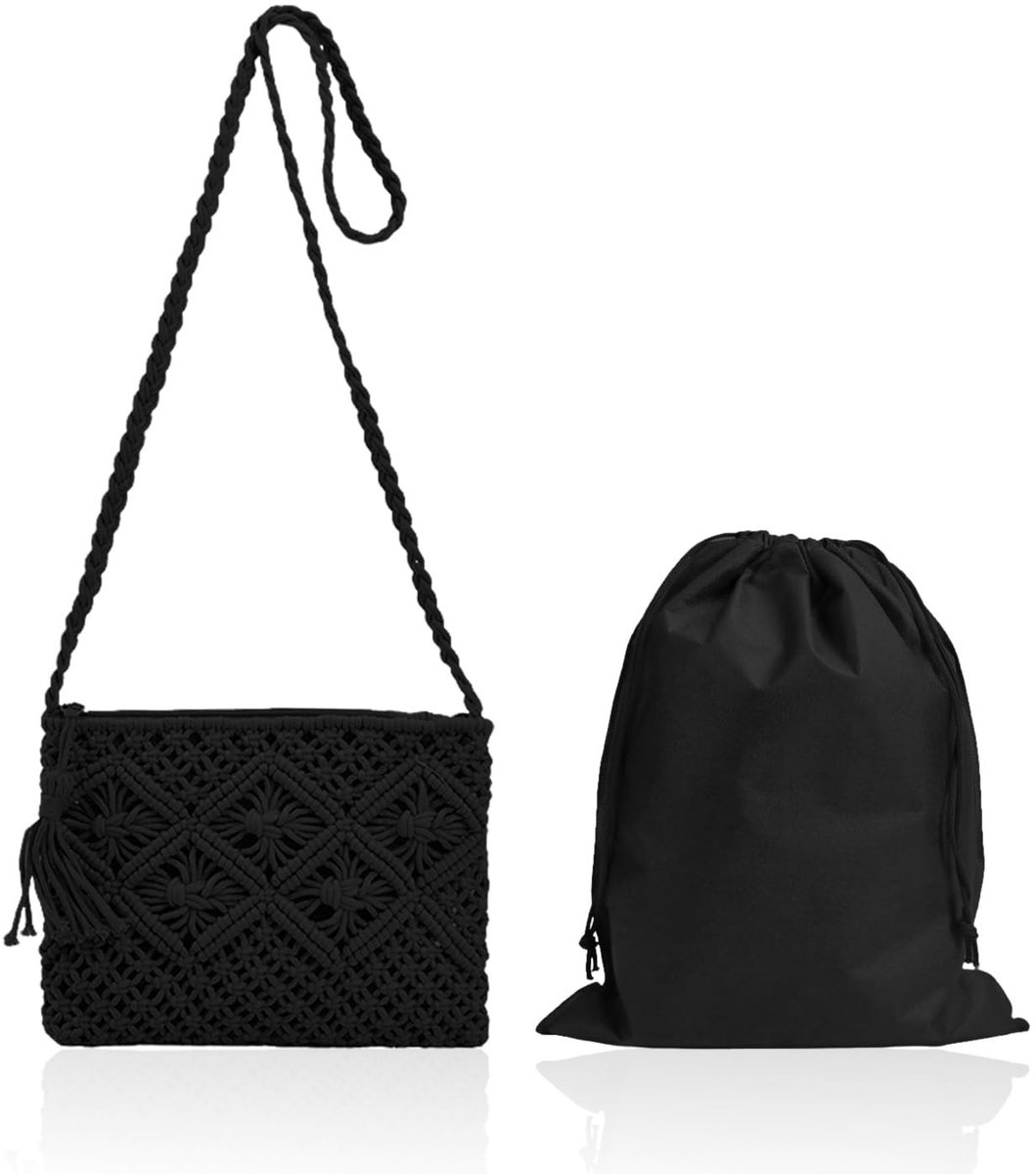 Dailygoods- Schoudertas Zwart - Stoffen Tas - Trekkoord Tas - Multifunctioneel - 26 x 19 cm - 16 x 35 cm - Elegant Ontwerp - Handtas