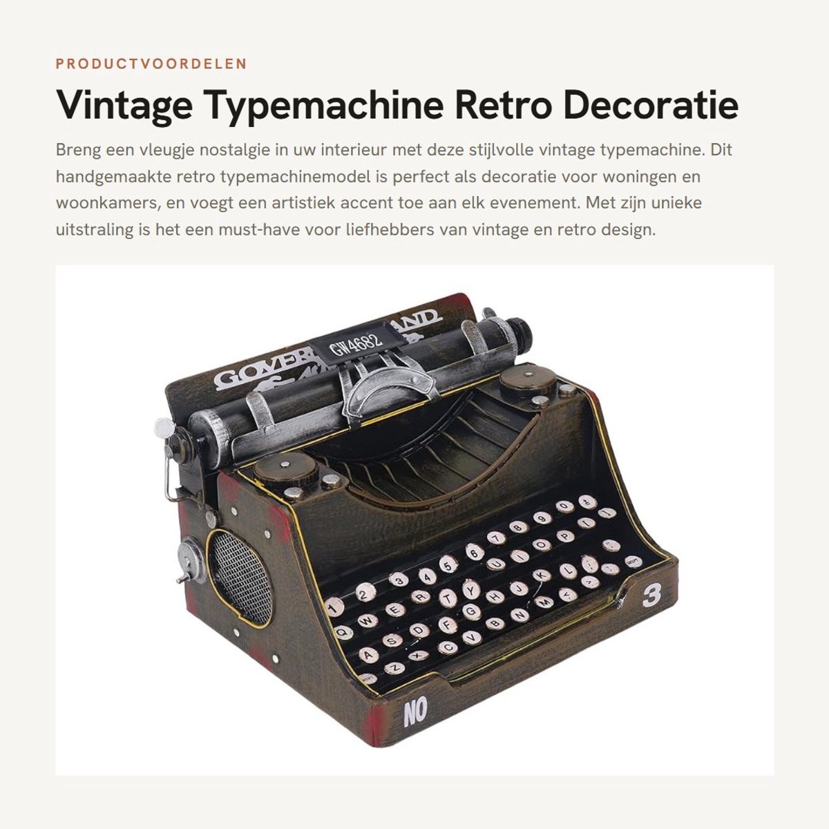 Dailygoods- Typemachine Handgemaakt Vintage Design - Retro Decoratie - IJzeren Model - Decoratie Woonkamer - Tijdloze Keuze - Artistieke Uitstraling