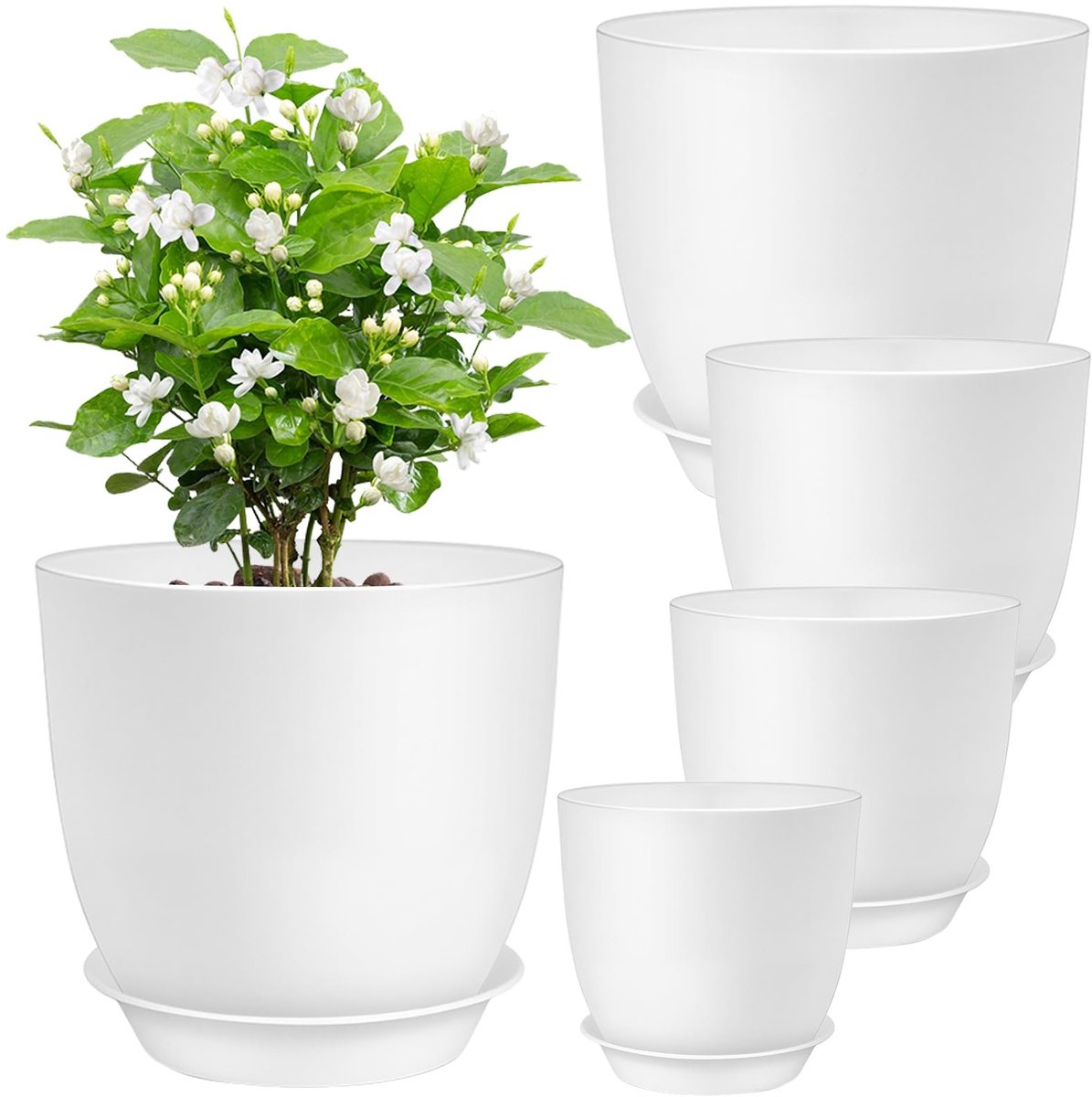 Dailygoods- Plantenpotten Set van 5 - Kunststof - Met drainagegaten - Moderne decoratieve plantenbakken - Voor woonkamer/kantoor/tuin - Afmetingen: 18x16,5 cm tot 11,5x10,5 cm - Bloempotten