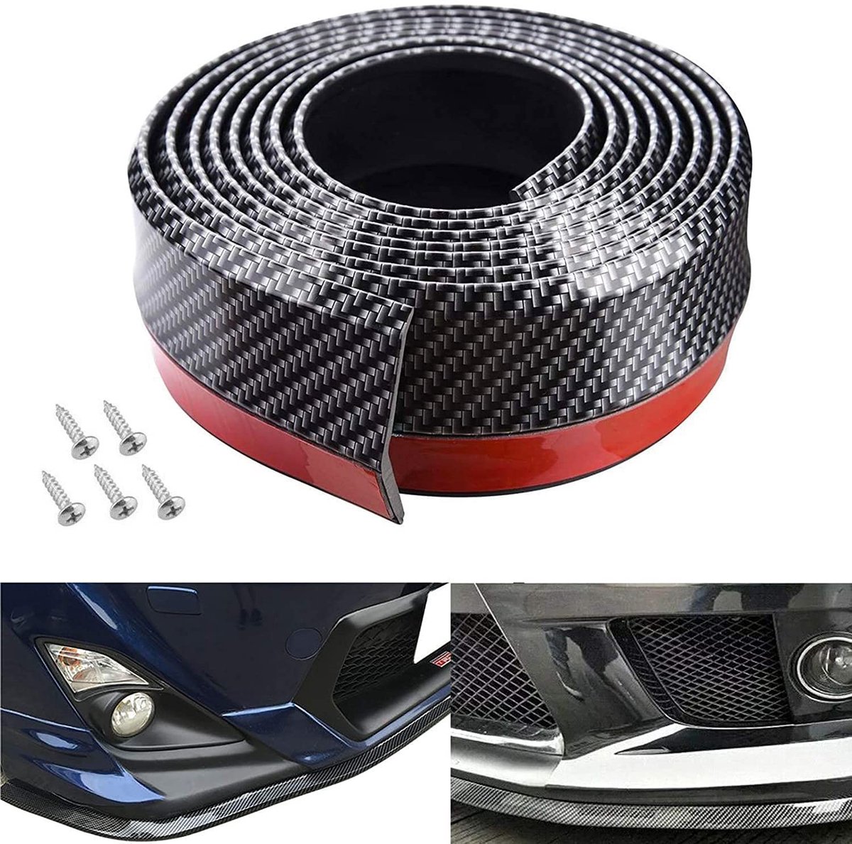 Dailygoods- Autobumperbescherming 2,5 m - Universele Autospoilerbescherming - Lipsplinterbescherming - Koolstofvezelstrips - 100% EPDM-rubber - Schadepreventie voor auto, vrachtwagen, SUV - Bumperstrip