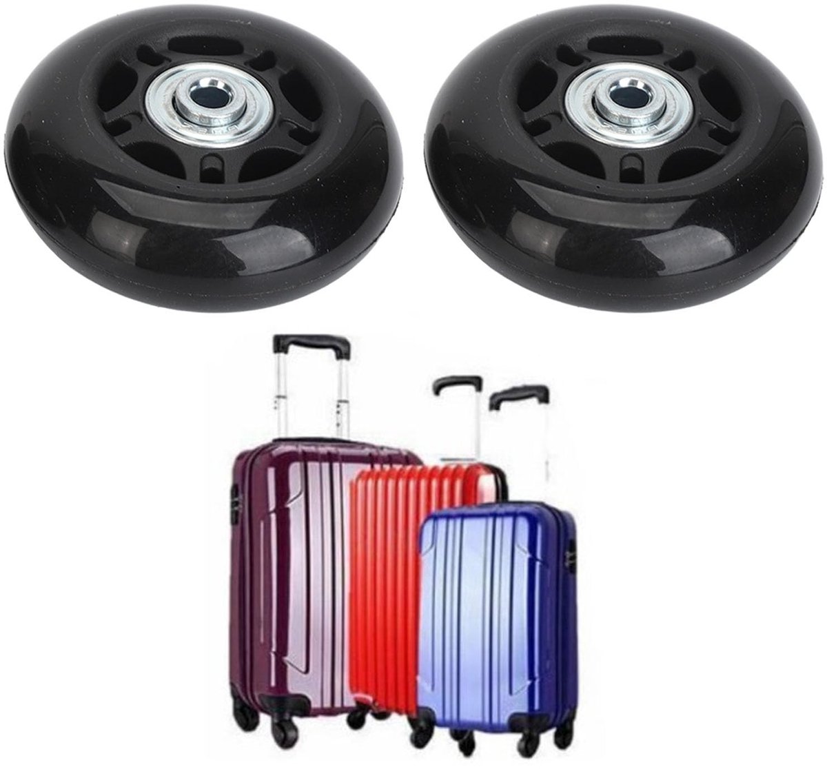 Dailygoods- Bagagewiel Vervangset 68 x 24mm - Rubber Zwenkwielen - Universele Wielen - Slijtvast en Duurzaam - Inclusief Schroeven en Inbussleutel - Geluidreducerend Ontwerp - Kofferwielen