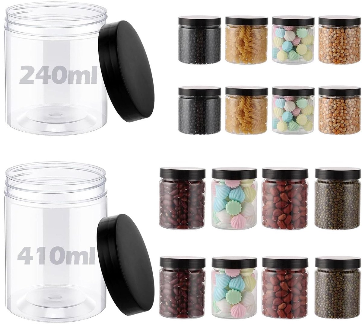 Dailygoods- Voorraaddozen Set van 16 - Luchtdichte Dozen - Transparante Container - BPA-vrij - 240 ml/420 ml - Robuust PET-kunststof - Opbergdozen