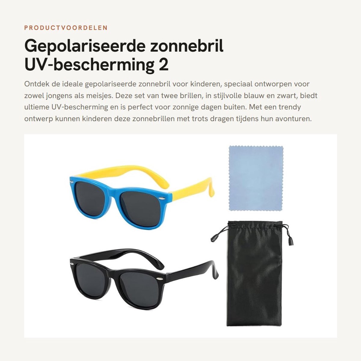 Dailygoods- Zonnebril Kind - Gepolariseerd - 2 Stuks - UV-Bescherming - Antislip - Lichtgewicht - Retro-Design - Kinderen Zonnebril