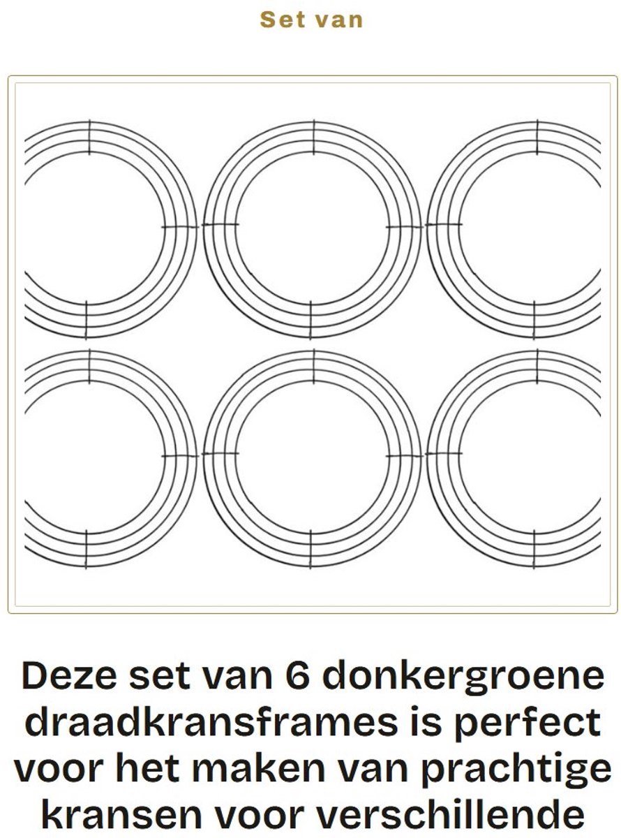 Dailygoods- Draadkransframe 25 cm - 6 stuks - Donkergroen - Metaaldraad - Stevige basis - Duurzaam materiaal - Kransframe