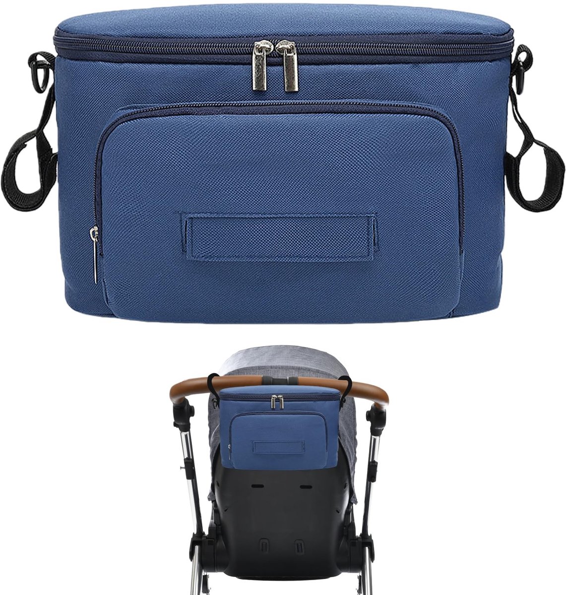 Dailygoods- Kinderwagen Organizer - Waterdicht 600D Oxford - Met Geïsoleerde Bekerhouder - Ritsvak - Grote Opbergruimte - 18,5 x 16 x 32 cm - Kinderwagentas