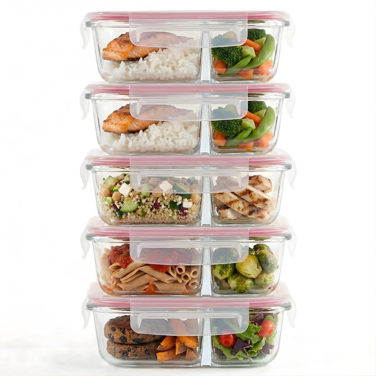 Dailygoods- Maaltijdprep Containers - Glazen Voedselopslag met 2 Compartimenten - BPA-vrij - Lekbestendig - Luchtdicht - Magnetron/Vriezer/Vaatwasserbestendig - Voedselopslagcontainers