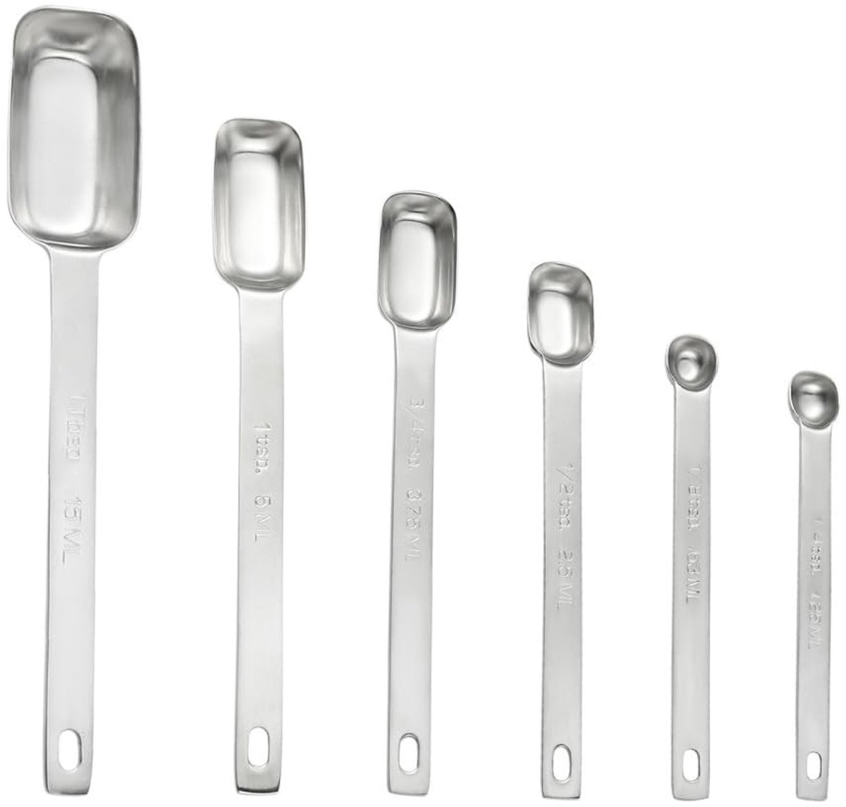 Dailygoods- Maatlepels Set - 6-delige Maatlepels RVS - Gegradueerd Handvat - Theelepels - Voor Koken/Bakken - Makkelijk Schoon te Maken - Maatlepelsset