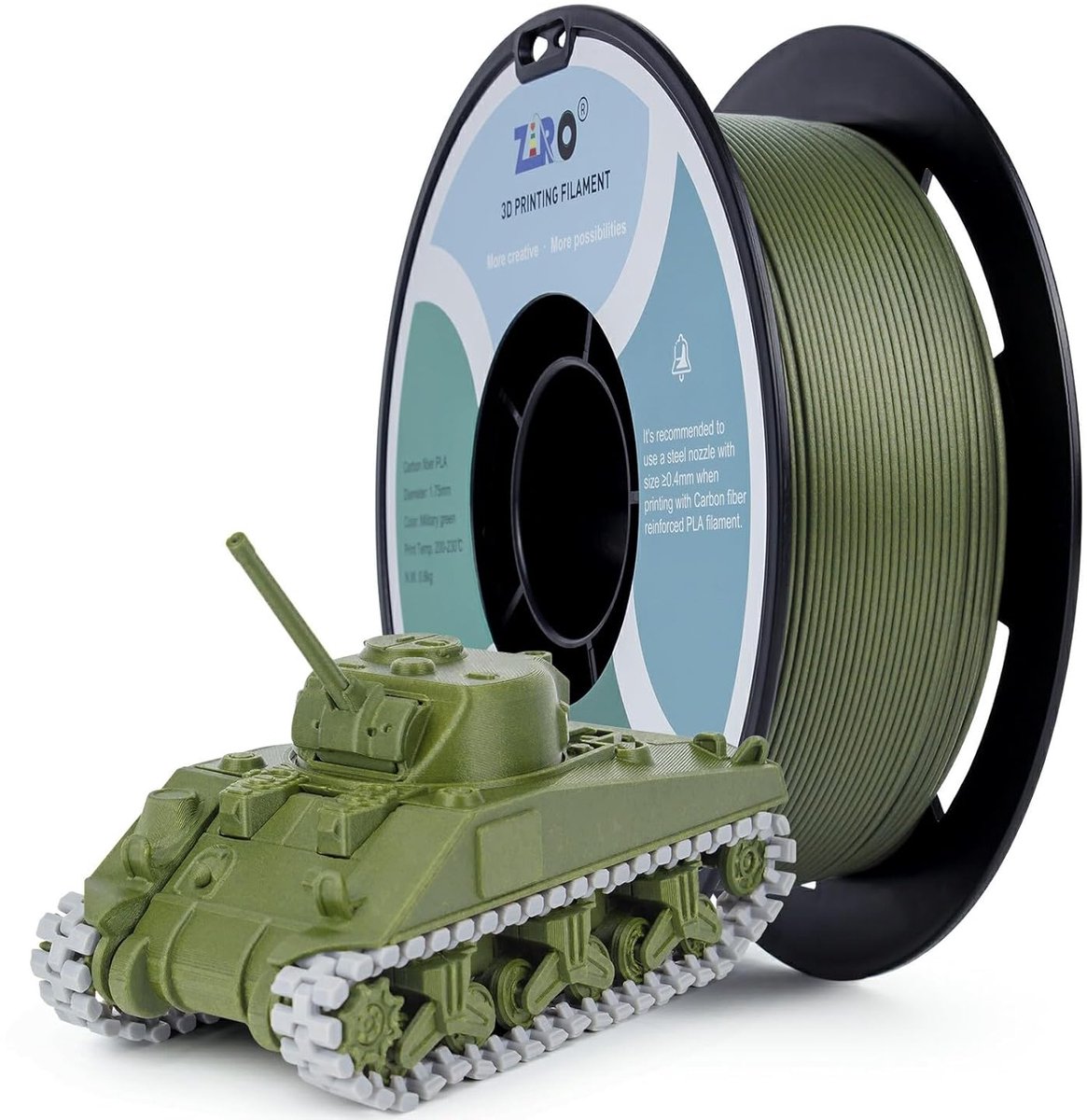 PLA Filament Koolstofvezel 1.75mm Militair Groen 0.8kg Spoel voor 3D Printen