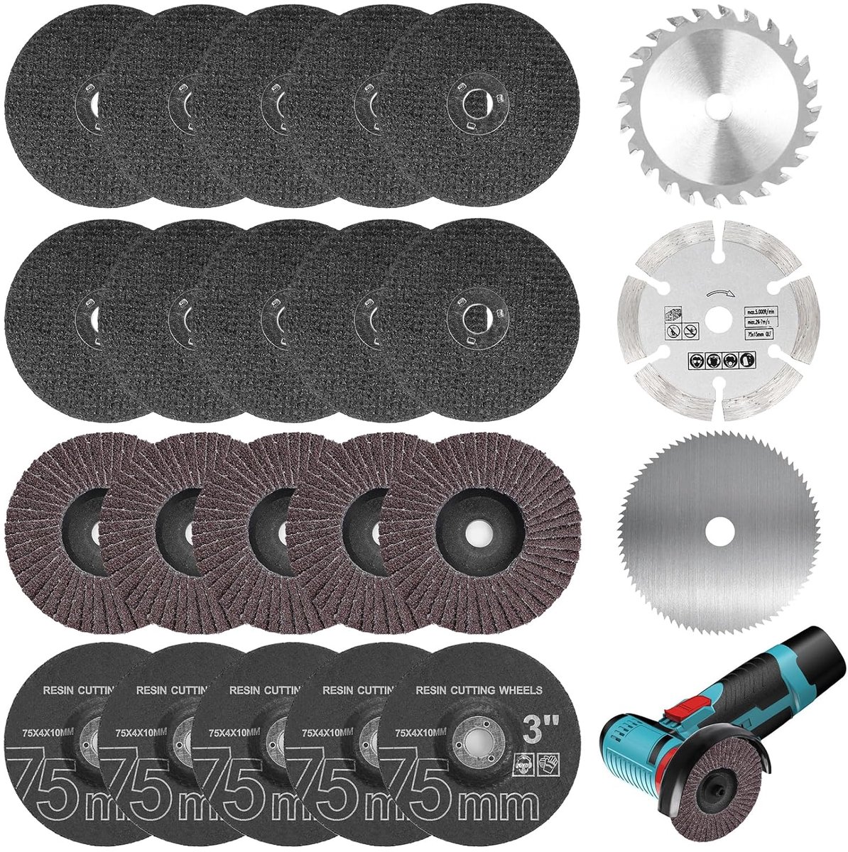 Slijpschijven set - Haakse slijper accessoires - Metaal hout snijden - Universeel compatibel - 75 mm 10 mm - Multicolor